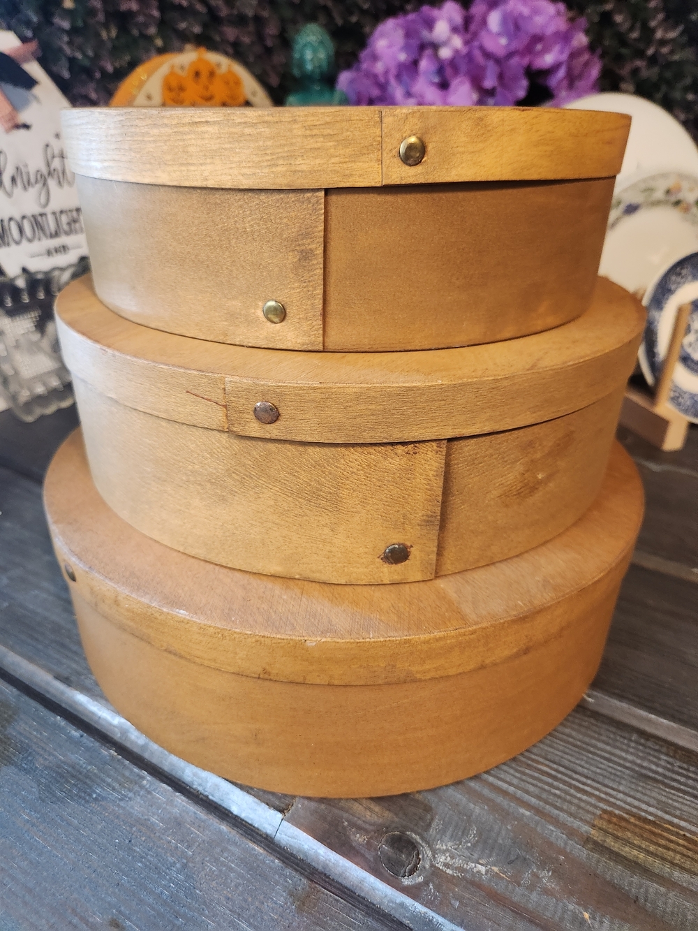 Set of 3 SHAKER Nesting Oval Wood Hat Boxes Handcrafted Vintage